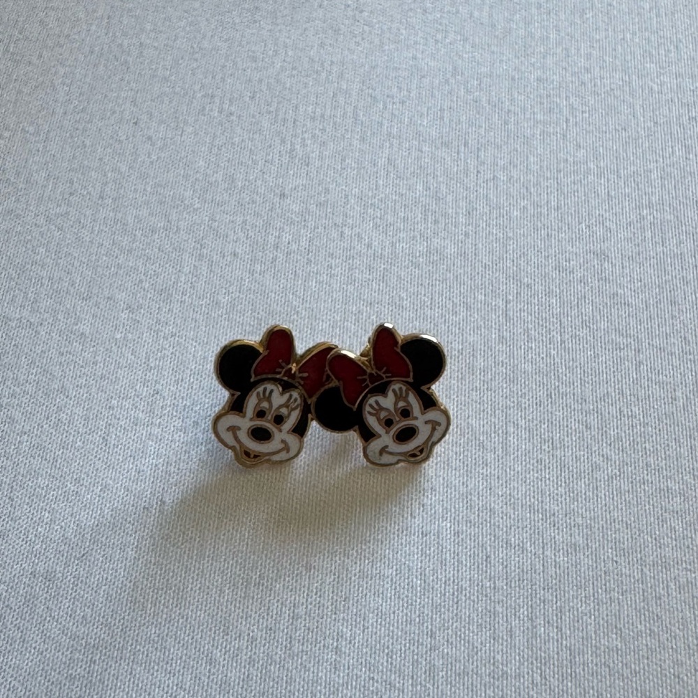 Disney Vintage Gold Enamel Minnie Mouse Earrings